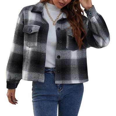 China Custom Reversible Women's Casual Jacket Plaid Buttons Up Jacket Turn-Down Collar Women's Autumn Short Coats for sale