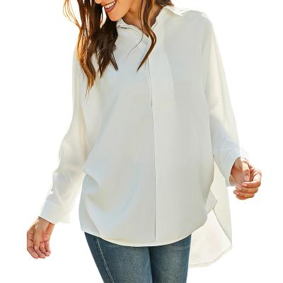 China Breathable Customized White Shirt Button Up Asymmetric Collar Women Clothing Turn-Down Casual Long Sleeve Blouse for sale