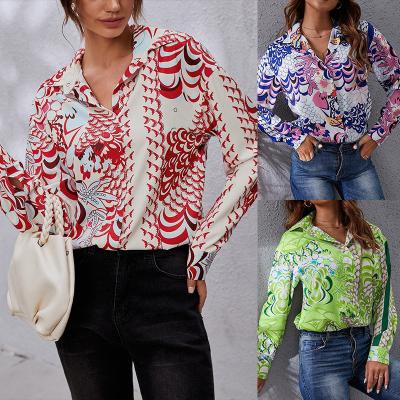 China Breathable Vintage Women Blouse Customized Shirt Buttons Up Long Sleeve Woman Clothing Turn-down Collar Fashion Women Long Sleeved Blouses for sale