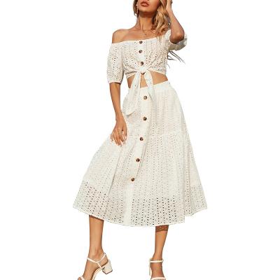 China Breathable Customize Long Summer White Fashion Skirt Set Breathable Casual Crop Waist Pieces Skirt Sets One Line Skirt Upper Both High for sale