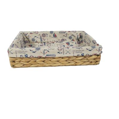 China Europe Decorative Water Hyacinth Grass Home Organizer Bins Rectangular Bathroom Storage Basket for sale