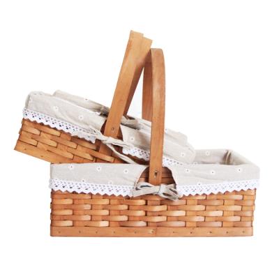 China China Supplier Sustainable Hand Weave Natural Material Wooden Storage Basket Wood Basket With Handle for sale