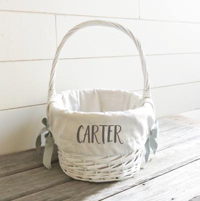 China White Europe Wicker Fabric Storage Gift Basket Willow Woven Basket For Easter With Double Folding Handles for sale