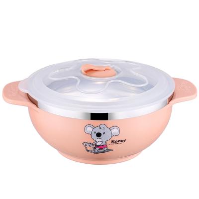 China Good Quality Contemporary Kids Rice Bowl 304 Stainless Steel Small Baby Bowl With Lid Heat Plastic Thermal Insulation Bowl for sale