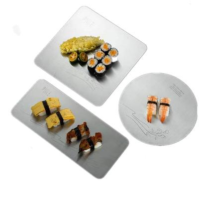 China Sustainable Amazon Hot Plate Stainless steel sushi plate round shape Japanese sushi black restaurant frosted dish for sale