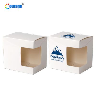 China 11OZ Recyclable Packaging Ivory Panel White Mug Box With Window For Sublimation for sale