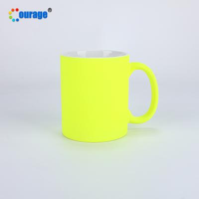 China Durable Coated Ceramic Blank Mugs Fluorescent Yellow 11oz Mug For Sublimation for sale