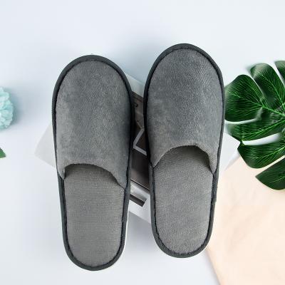 China Custom Gray Spa Guest Disposable Hotel Room Cotton Terry Hotel Amenities OEM Logo Cotton Terry Slippers for sale