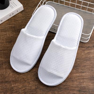 China Five Star Terry Cotton Waffle Toe Hotel Open Slippers With Custom Hotel Amenities Good Logo Price for sale