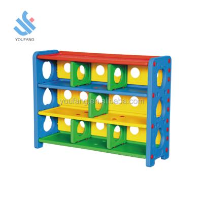 China YF-04003 New Children's Plastic Storage Rack Child Furniture Book Shelves Colorful Cute Preschool Toy Plastic Storage Cabinet for sale