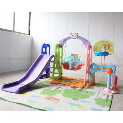 China YF-N10016 PE Indoor Playground Equipment 6 in 1 Swing Slide Basketball Football Sets Indoor Slide with Swing Set for Kids for sale