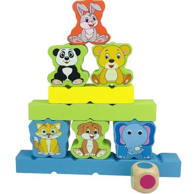 China YF-J088 Portable Animal Building Blocks Tower Balance Wooden Animal Toy Building Blocks Wooden Tower for sale