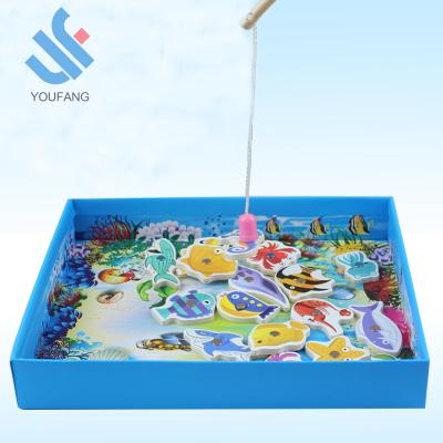 China New Design YF-M118 Portable Best Selling 20 Pcs Wooden Magnetic Fishing Wooden Toys Kids Marine Animals For Children for sale