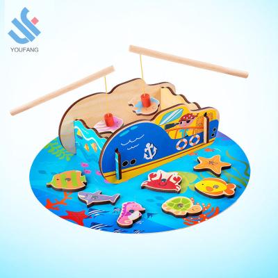 China Portable Wholesale Ocean Educational Toy Baby 2 Kids Fishing Poles Game Animal Wooden Magnetic Fishing Toys YF-Z6062 for sale