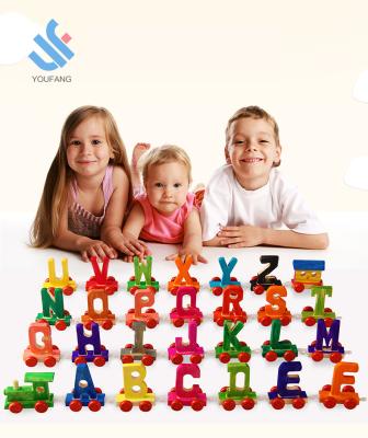 China YF-D328 DIY Portable High Quality Wooden English Alphabet Car Toy for Children woodenToy for sale