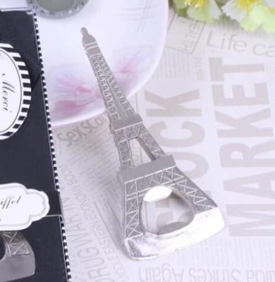 China Innovative Wedding Favor Die Casting metal alloy 2D Paris Eiffel Tower beer bottle opener, silver plating color for sale