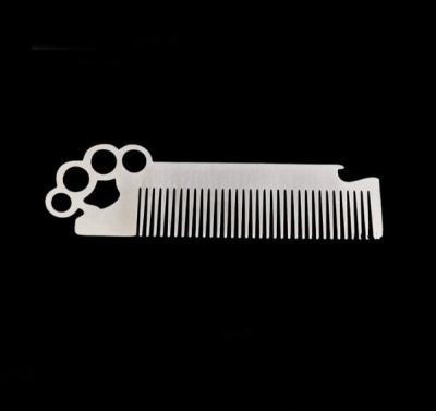 China Custom cool innovative men gift, engrave logo stainless steel hand long barber beard comb bottle opener for sale