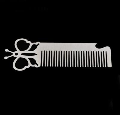 China Custom cool innovative men gift, engrave logo stainless steel unique design butterfly barber beard comb bottle opener for sale