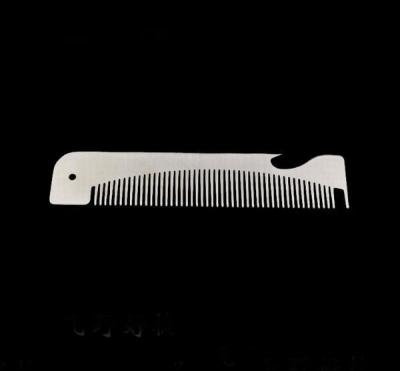 China Custom cool innovative men gift, engrave logo stainless steel unique design long barber beard comb bottle opener for sale