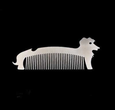 China Custom cool innovative men gift, engrave logo stainless steel dog shape blank beard comb bottle opener for sale