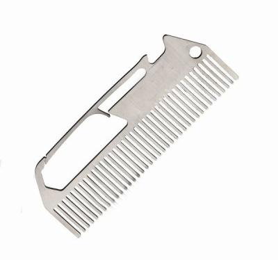 China Custom cool innovative men gift, engrave logo stainless steel multi function beard comb bottle opener for sale