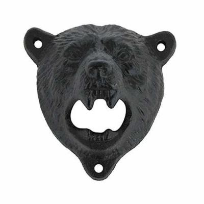 China Unique Design Folk Art Cast Iron 3D Animal Bear Head Bar Wall Mounted Beer Bottle opener for sale