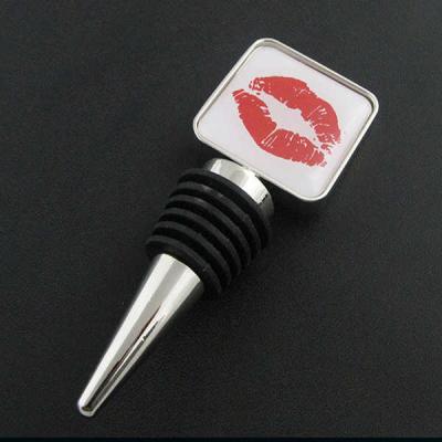 China Zinc alloy wine accessories chrome plated wine bottle stopper innovative wedding favor, printed logo with epoxy for sale