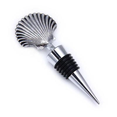 China Die casting zinc alloy marine sea shell wine accessories chrome plated wine bottle stopper wedding favor logo engrave for sale