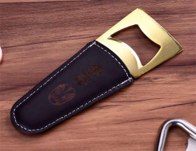 China Good Quality Kitchen Accessories Tool Stainless Steel Beer Bottle Opener with Leather Case, Stamped Logo for sale