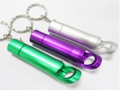 China Promotional Personalized Anodized  Blank Laser Etch Aluminum Keychain  Beer Bottle Opener with Mini LED Flashlight for sale