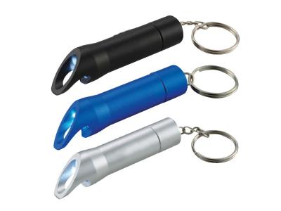 China Promotional Personalized Anodized  Laser Etch Aluminum Keychain  Beer Bottle Opener with Mini LED Flashlight for sale