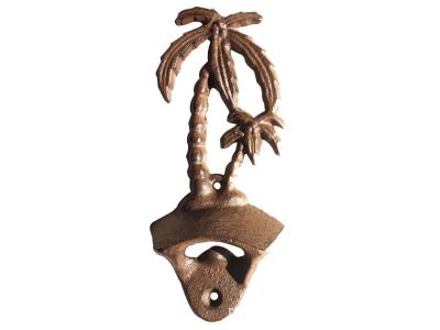 China Cool Innovative Cast Iron Folk Art Coconut Tree Hawaii Bar Decoration Wall-mounted Unique Beer Bottle Opener for sale