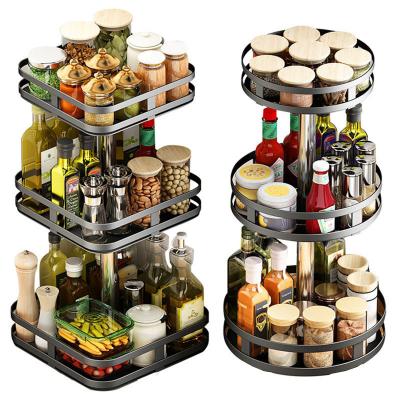 China Viable Hot Sales Rotating 3 Layer Storage Rack Kitchen Spice Condiment Bottle Organizer Shelf for sale