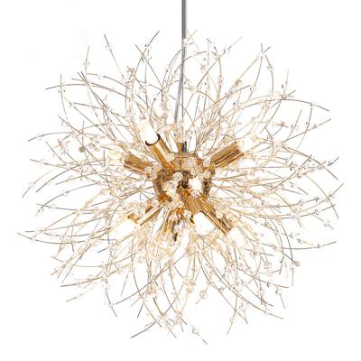 China Nordic Contemporary Hotel Art Deco Snowflake Silver Dandelion Branch Chandelier With Small Crystal Beads Dining Room Decoration for sale