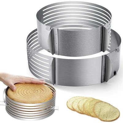 China Sustainable Stainless Steel Round cake cookie cutter adjustable bread slicer 7 Layers Mousse Ring cake molds Mould Baking Tool for sale