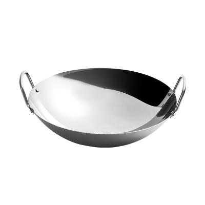 China Eco-friendly Chinese Wok Stocked Pan Cooking Wok With Handles Stainless Steel Non Magnetic Double Ear Wok Good For Kitchen for sale