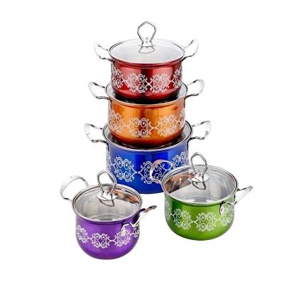 China Sustainable Arc Pipe Handle Colorful Coating Casserole Sets Wholesale Cookware With Lid for sale