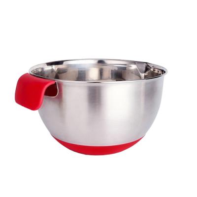 China Support Tool Viable Customized Non Slip 304 Stainless Steel Salad Cake Mixing Bowls With Silicone Storage Bottom Bowls With Handle for sale