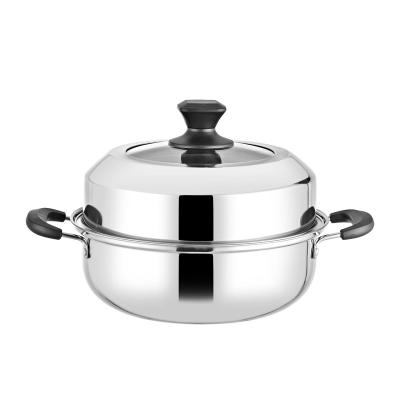 China China Factory Direct Sale Sustainable Versatile Cookware 2 Layers Stainless Steel Steamer Cooking Pot With Glass Lid With Double Handles for sale