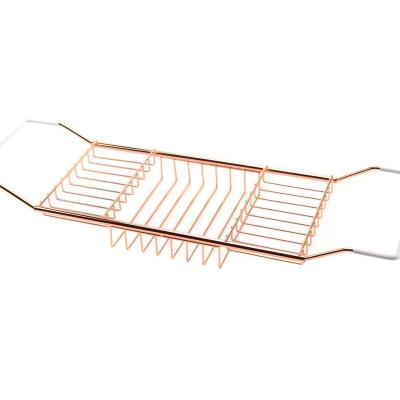 China Viable Expandable Gold Tub Trolley Gold Expandable Organizer Stand Holder Rose Gold Bathtub Trolley Ipad Mobile Phone 304 Stainless Steel for sale