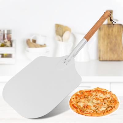 China Cheapest Portable Baking Baking Shovel Cheese Aluminum Pizza Peel Pizza Skin Peeler Kitchen Sustainable Tools With Wooden Handle for sale