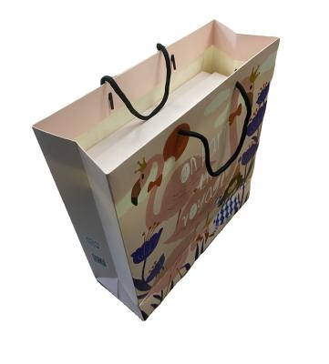 China Handmade Custom New Design Personalized Printed Pink LOGO White Cardboard Shopping Gift Paper Bag for sale