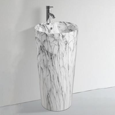 China Wholesale Popular Vanity Sleek Marble Ceramic One Piece Pedestal Sink Durable for sale