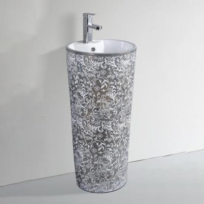 China Durable Luxury Modern Wholesale Sliver Ceramic Bathroom Sink Pedestal Washbasin For Home for sale