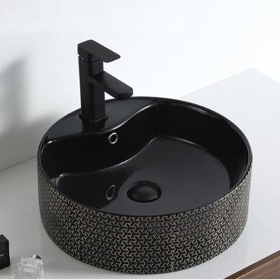 China Hotel Ware Bathroom Sink Handmade Black Sanitary Durable Easy Clean Countertop Unique Design Ceramic Art Basin for sale