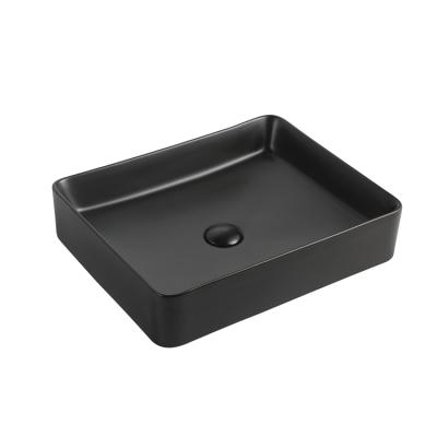 China Art Style Modern Western Solid Outdoor Matte Black Rectangle Basin Ceramic Basin for sale