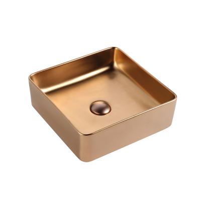 China Easy Clean European Style Above Basin Square Ceramic Electroplating Wash Basin for sale