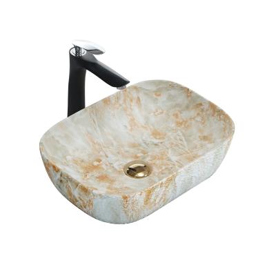 China B China Factory New Design Durable High Quality Bathroom Washroom Rectangular Ceramic Marble Sink Hotel Home Restaurant for sale