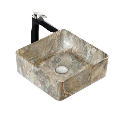 China Durable Unique Square Design Water Transfer Countertop Basin Price Marble Bathroom Sink for sale