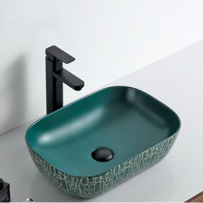 China Gloss B Porcelain Hand Basin Premium High End Practical Sanitary Ware Matte Green Handmade Vanity Bowl Bathroom WC Above Counter Sink Hotel for sale